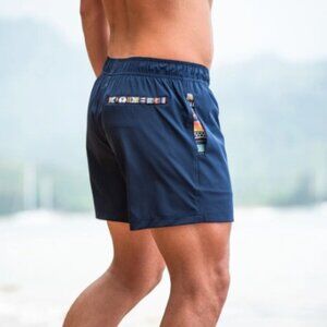 WOWIE Hybrid Nomad 7" Shorts Navy Blue Aztec Volley Swim Pockets Lined Size M